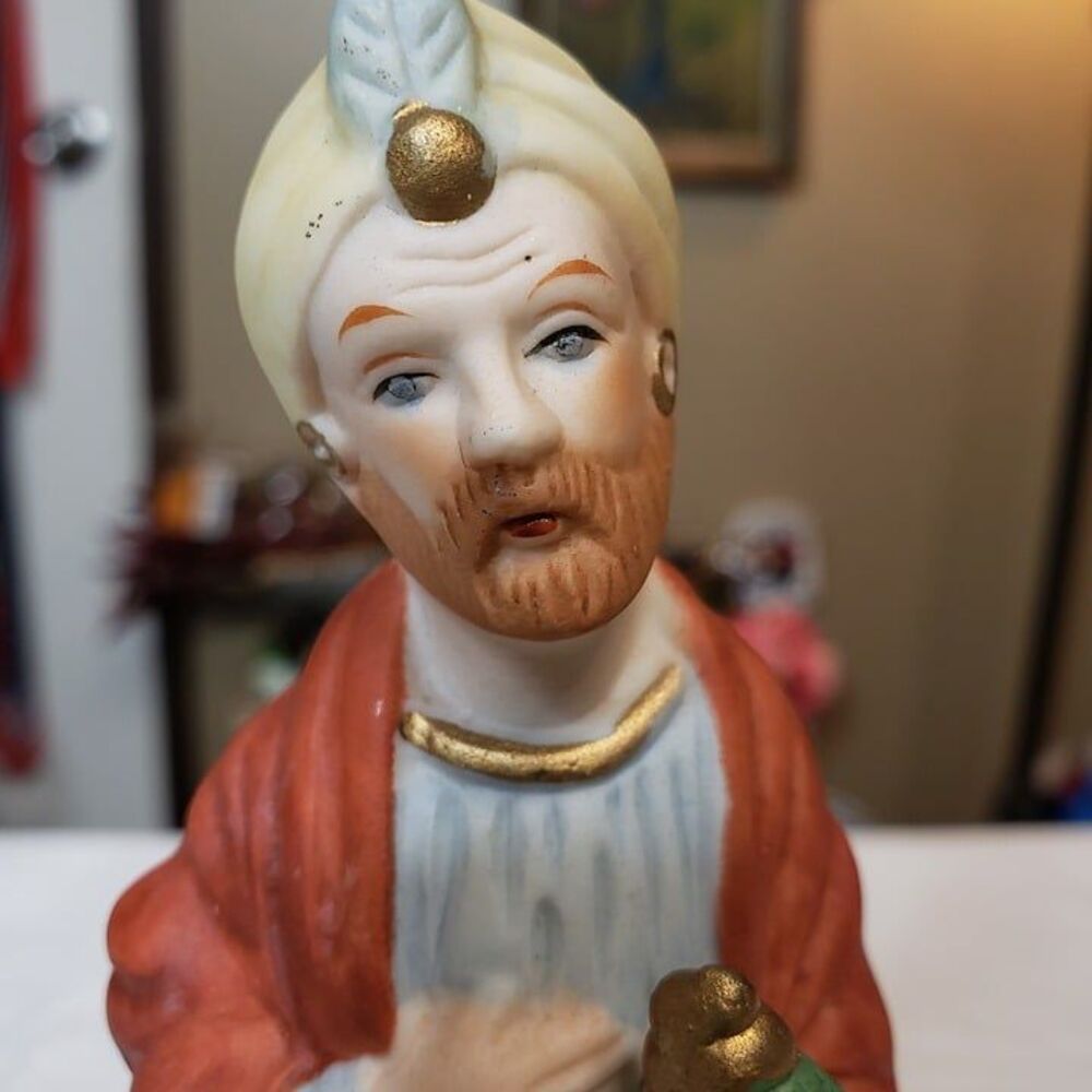 Vintage Frankel Hand Painted Porcelain Nativity Wise Man Figurine 6" Blue Eyes